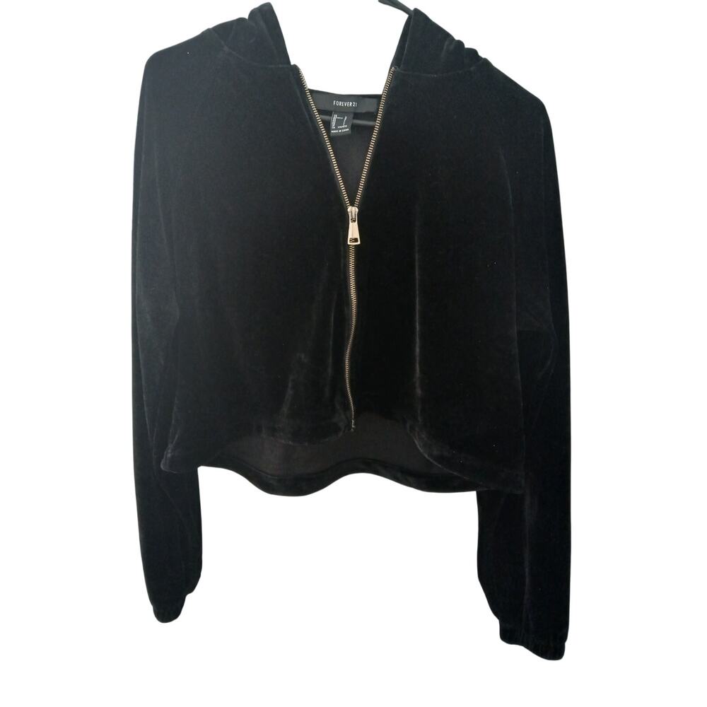 🔴 5 for $40 SALE ! Forever 21 Black Velvet Hoodie Zipper Front L